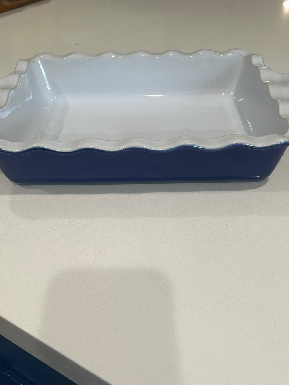 Emile Henry France Blue Ruffled Edges Baking Dish 11 1/2x9 Excellent Condition